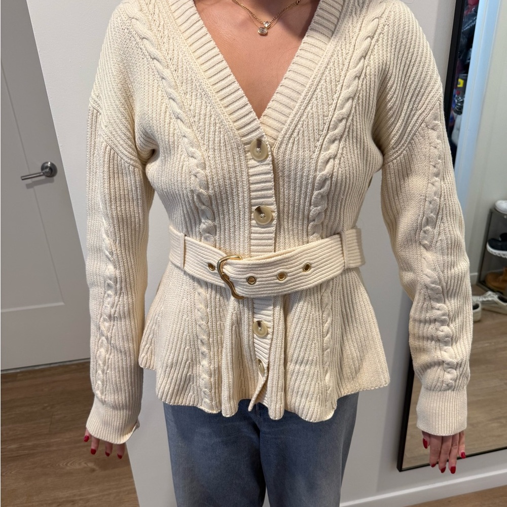 Anthropologie Maeve Women's Cream Cable Knit Cardigan Sweater